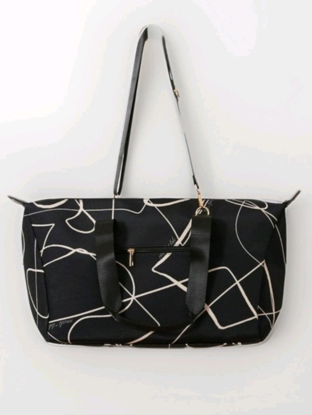 Mali + Lili Abstract Print Weekender Duffel Bag Black Cream Travel Carry On NWOT - Picture 2 of 11
